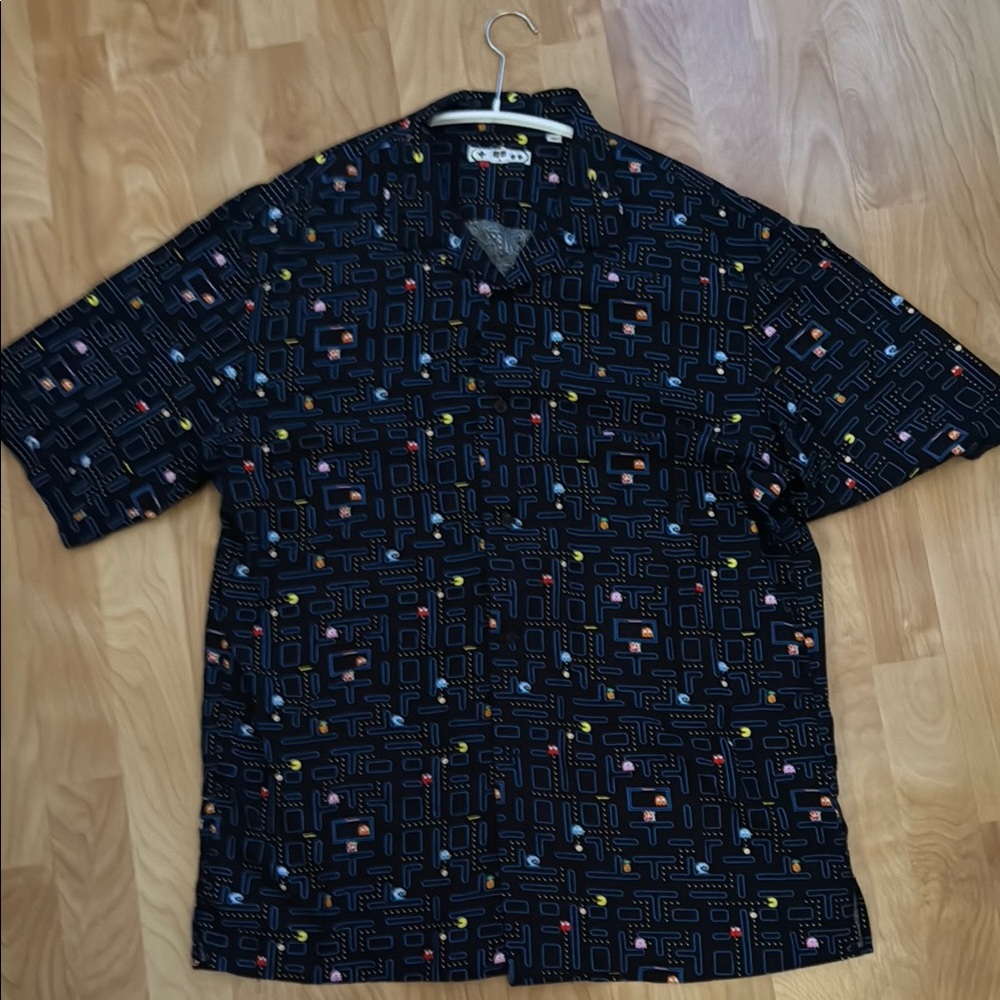 Uniqlo Black Casual Button Down Shirt with Pac Man Pattern